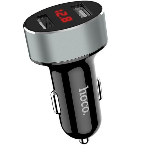 Įkroviklis automobilinis Hoco Z26 su 2 USB jungtimis (2.1A) su led ekranu juodas