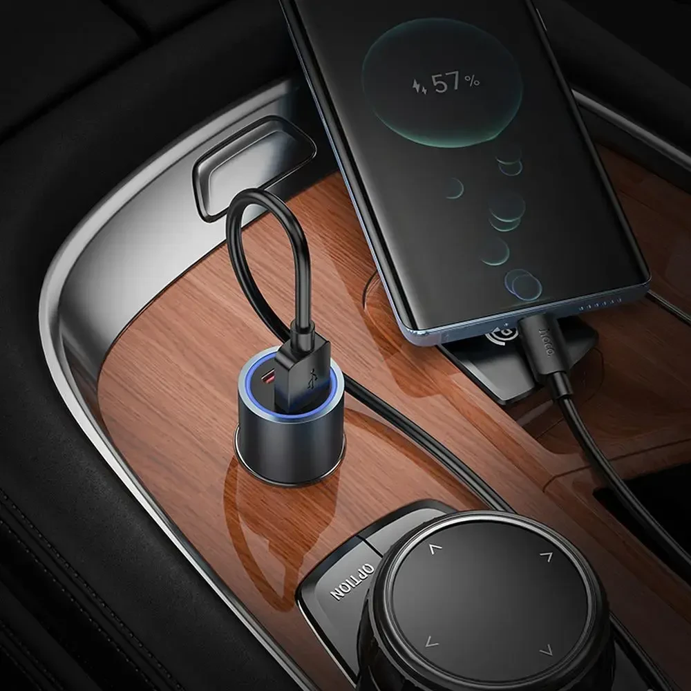 Car charger Hoco USB A + USB C PD QC3.0 48W Z60 juodas