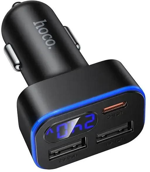 Automobilinis įkroviklis Hoco su LCD ekranu 2xUSB A + 1xUSB C PD QC3.0 42W Z63A juodas