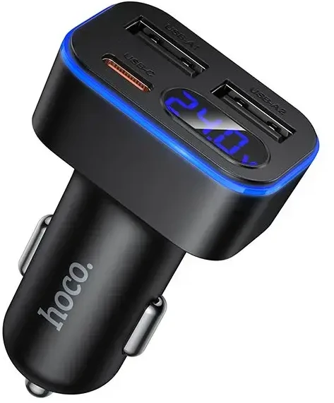 Automobilinis įkroviklis Hoco su LCD ekranu 2xUSB A + 1xUSB C PD QC3.0 42W Z63A juodas