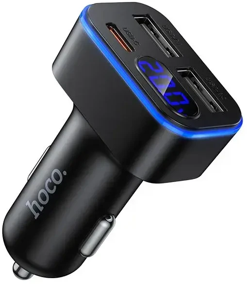 Automobilinis įkroviklis Hoco su LCD ekranu 2xUSB A + 1xUSB C PD QC3.0 42W Z63A juodas