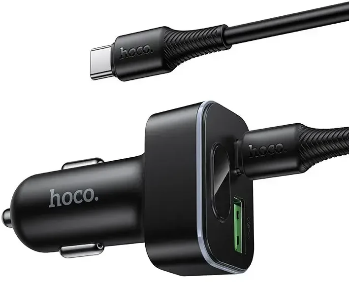 Automobilinis įkroviklis Hoco USB A + USB C PD QC3.0 48W + laidas USB C į C Z63B juodas