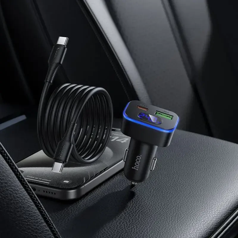 Automobilinis įkroviklis Hoco USB A + USB C PD QC3.0 48W + laidas USB C į C Z63B juodas