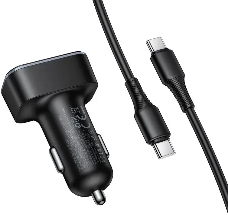Automobilinis įkroviklis Hoco USB A + USB C PD QC3.0 48W + laidas USB C į C Z63B juodas