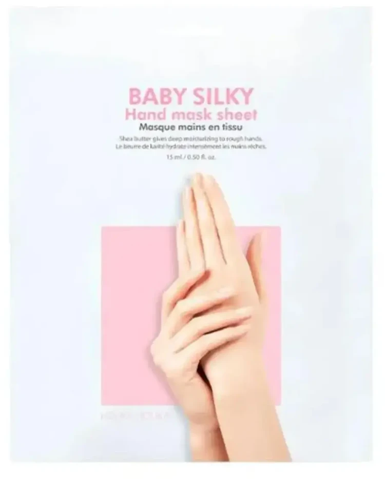 Kaukė rankoms Holika Holika Baby Silky Hand Mask Sheet, prisotinta taukmedžio sviestu, 15 ml