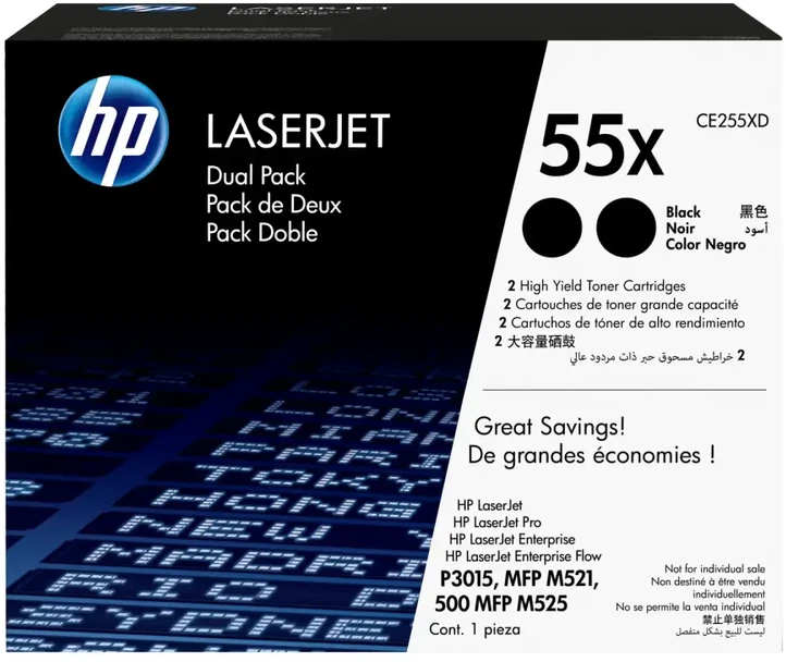 Hewlett Packard (HP) HP Toneris Juodas 55X, skirtas P3015 LaserJet Dvigubas paketas (12 500 puslapių)