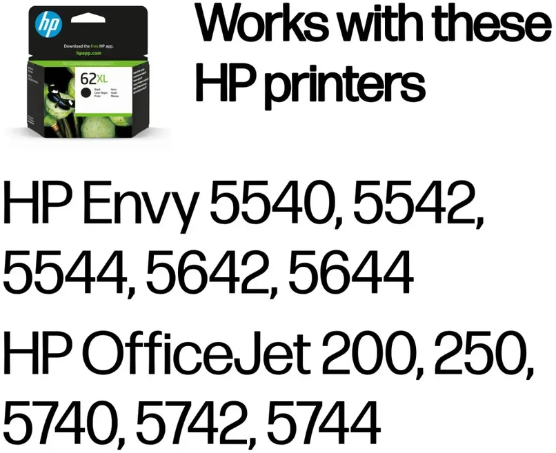 Hewlett Packard (HP) HP 62XL didelės talpos juodo rašalo kasetė, 600 puslapių, skirta HP Envy 5540, 5541, 5542, 5543, 5544, 5546, 5547, 5548, 5549