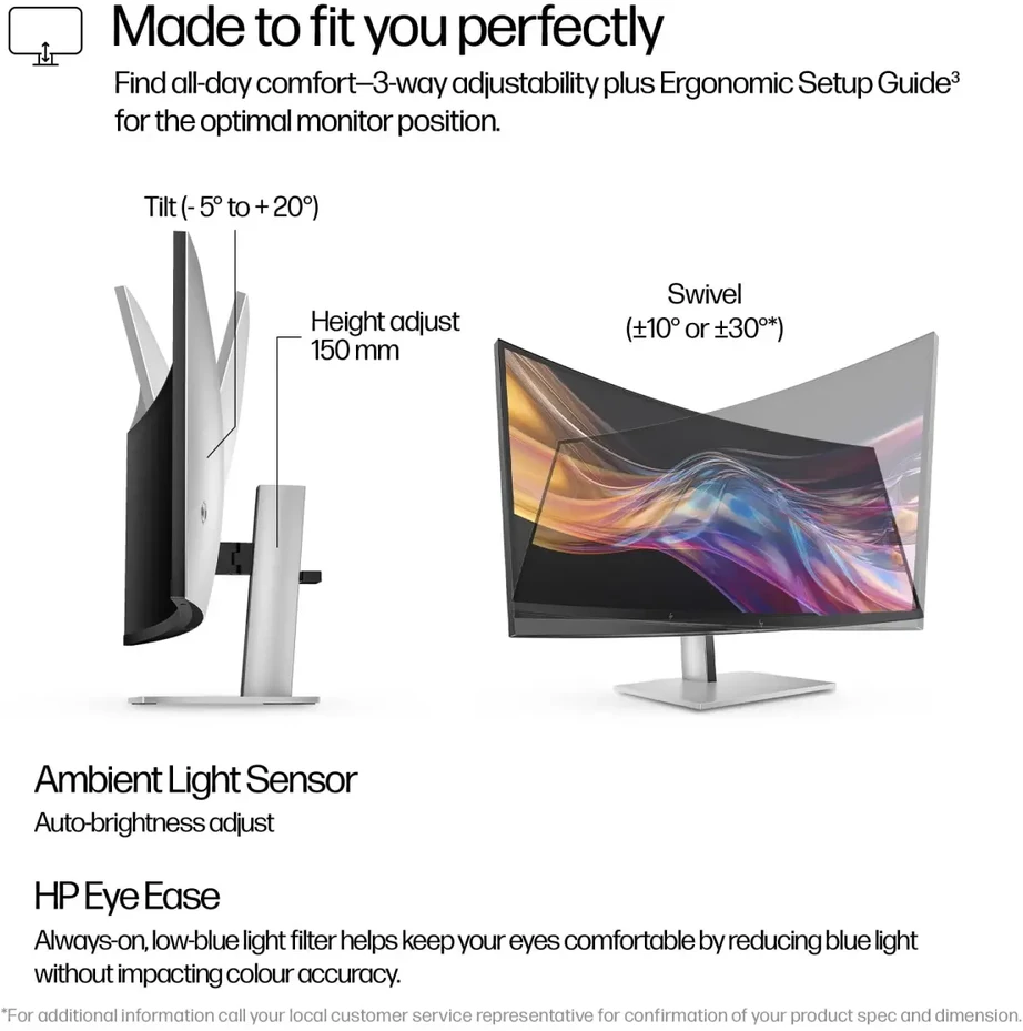 Hewlett Packard (HP) HP 738pu serijos 7 Pro lenktas TB4 įkrovimo monitorius - 37.5" 3840x1600 WQHD+ 400 nitų 60Hz AG, lenktas, IPS Juodas HDR 400, USB-C (100W/65W/15W)/HDMI/ DP Daisy-Chain, 5x USB-A, garsiakalbiai, RJ-45 LAN, reguliuojamo aukščio / pakreipimo / pasukimo, 3 metai (Z38c)