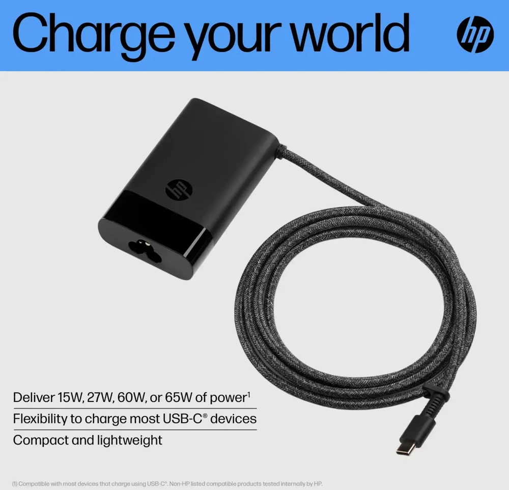Hewlett Packard (HP) Hp Consumer HP 65 W UBS-C Nešiojamas kompiuteris Charger 671R2AA#ABB