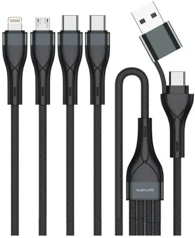 Grąžtas Kabelis USB-C/USB-A 4smarts 4in1 1.2m juodos spalvos