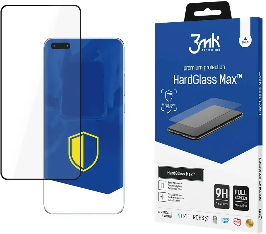 3Mk apsauga. Sustiprintas grūdintas stiklas. 3mk HardGlass Max Juodas, skirtas Huawei P40 Pro / P40 Pro+.