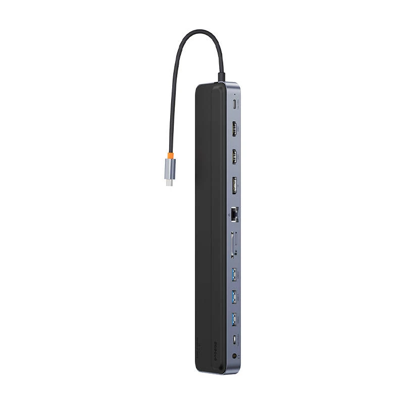 Hub 12w1 Baseus EliteJoy Gen2 serijos USB-C do 2xHDMI+ 3xUSB 3.0+ PD+ DP+ SD/TF+ RJ45+Type-C+ 3.5 mm (tamsiai pilka)
