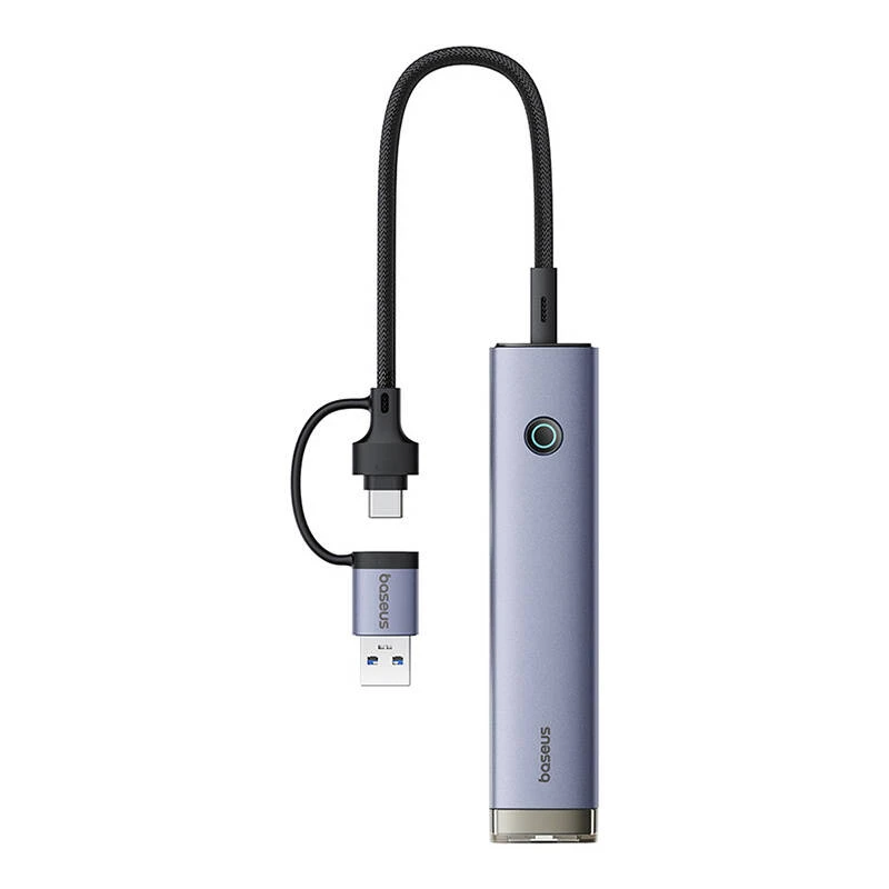 4in1 šakotuvas „Baseus UltraJoy“ su USB-A ir USB-C jungtimis, 3xUSB3.0+USB-C+RJ45 (pilkas)