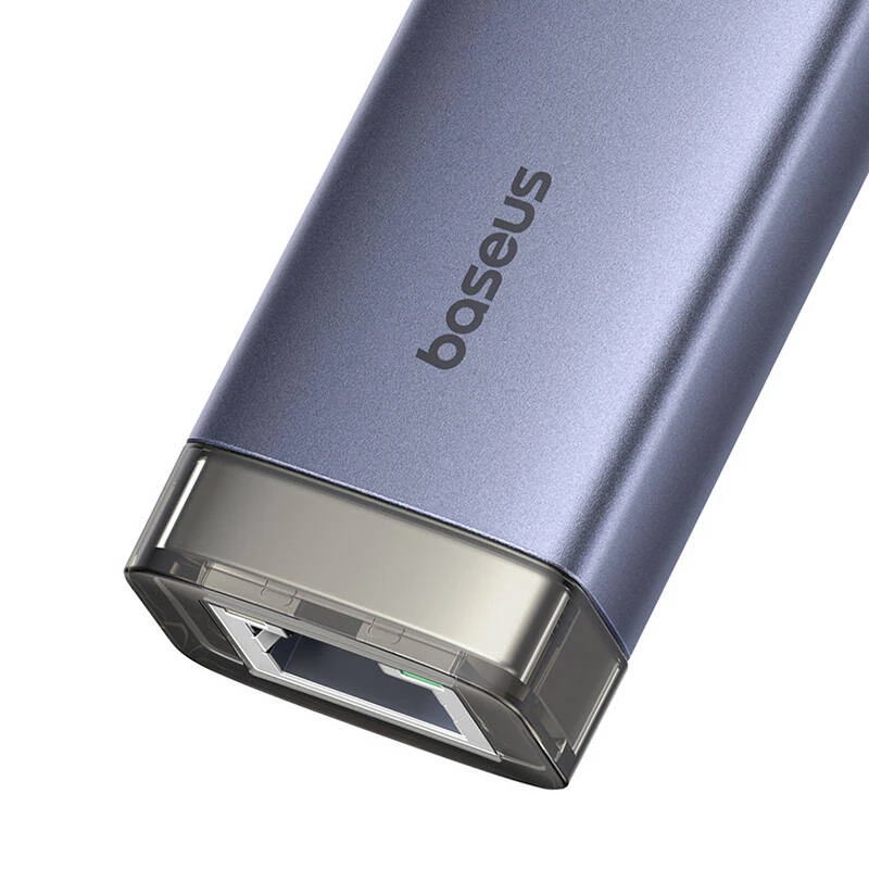 4in1 šakotuvas „Baseus UltraJoy“ su USB-A ir USB-C jungtimis, 3xUSB3.0+USB-C+RJ45 (pilkas)
