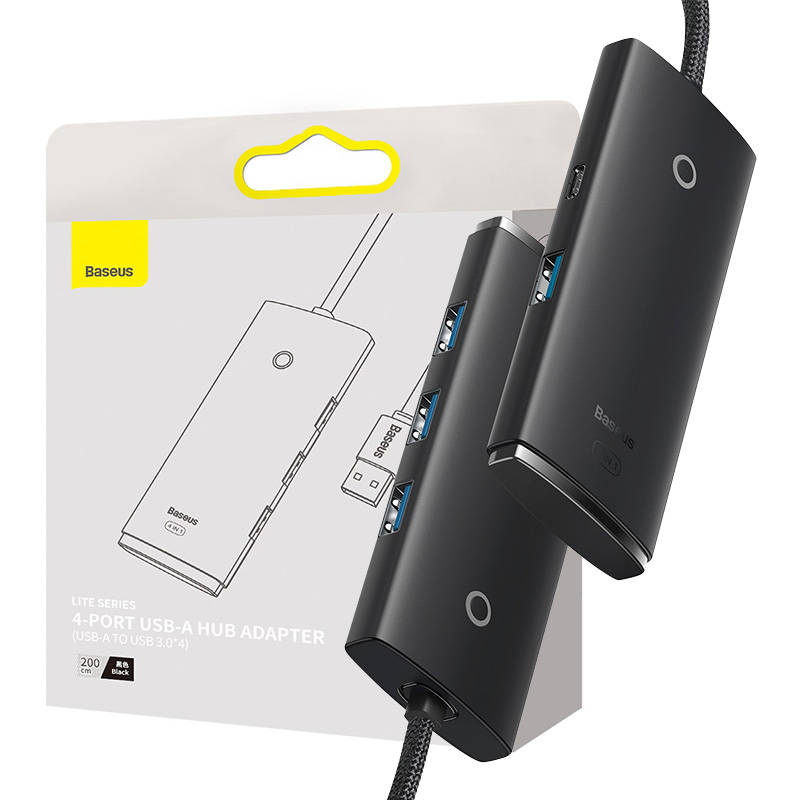 USB 3.0 šakotuvas - 4 prievadai - juodas - 2m - Baseus WKQX030201