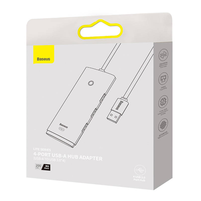 USB 3.0 šakotuvas - 4 prievadai - juodas - 2m - Baseus WKQX030201