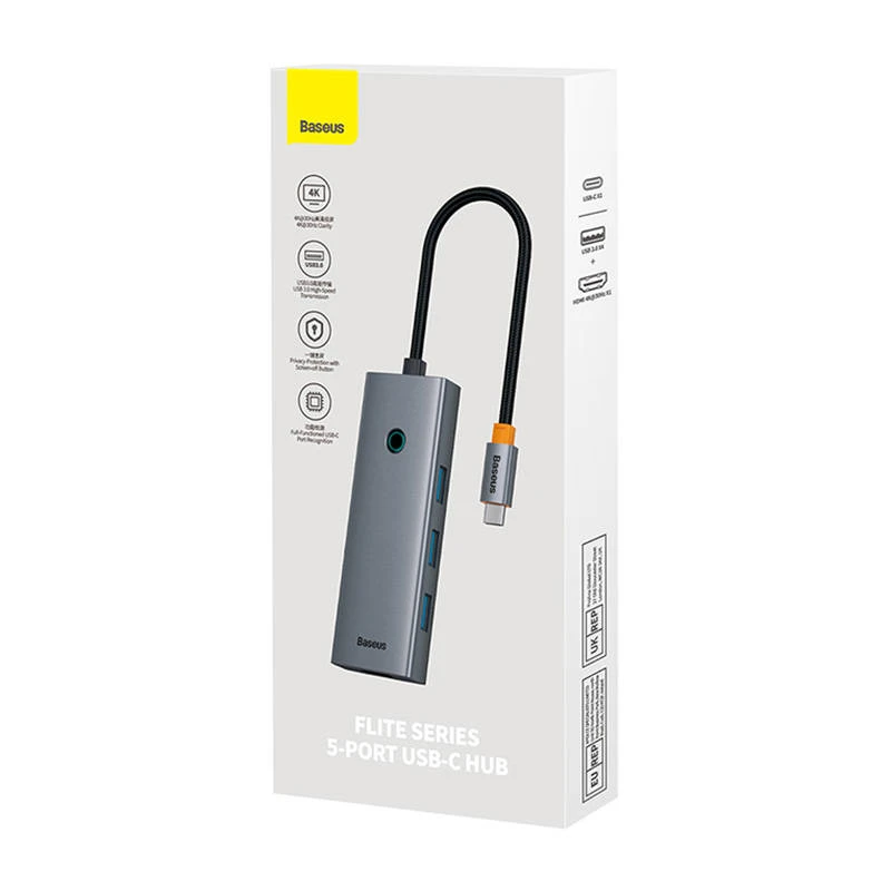 Baseus Hub 5in1 UltraJoy 5-Port 1xHDMI4K@30Hz + 4xUSB 3.0 - pilkas