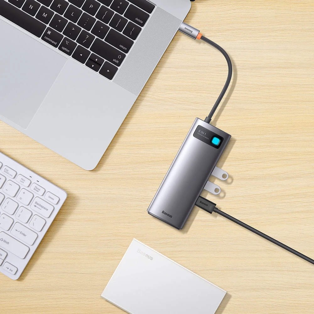 Adapteris 6in1 Baseus Metal Gleam Series USB-C į 3x USB 3.0 + USB-C PD + Micro SD/SD