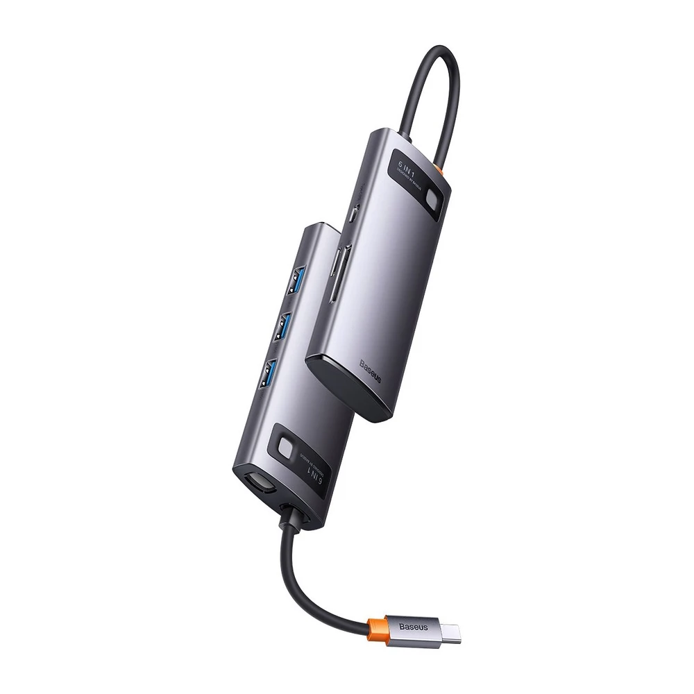 Adapteris 6in1 Baseus Metal Gleam Series USB-C į 3x USB 3.0 + USB-C PD + Micro SD/SD
