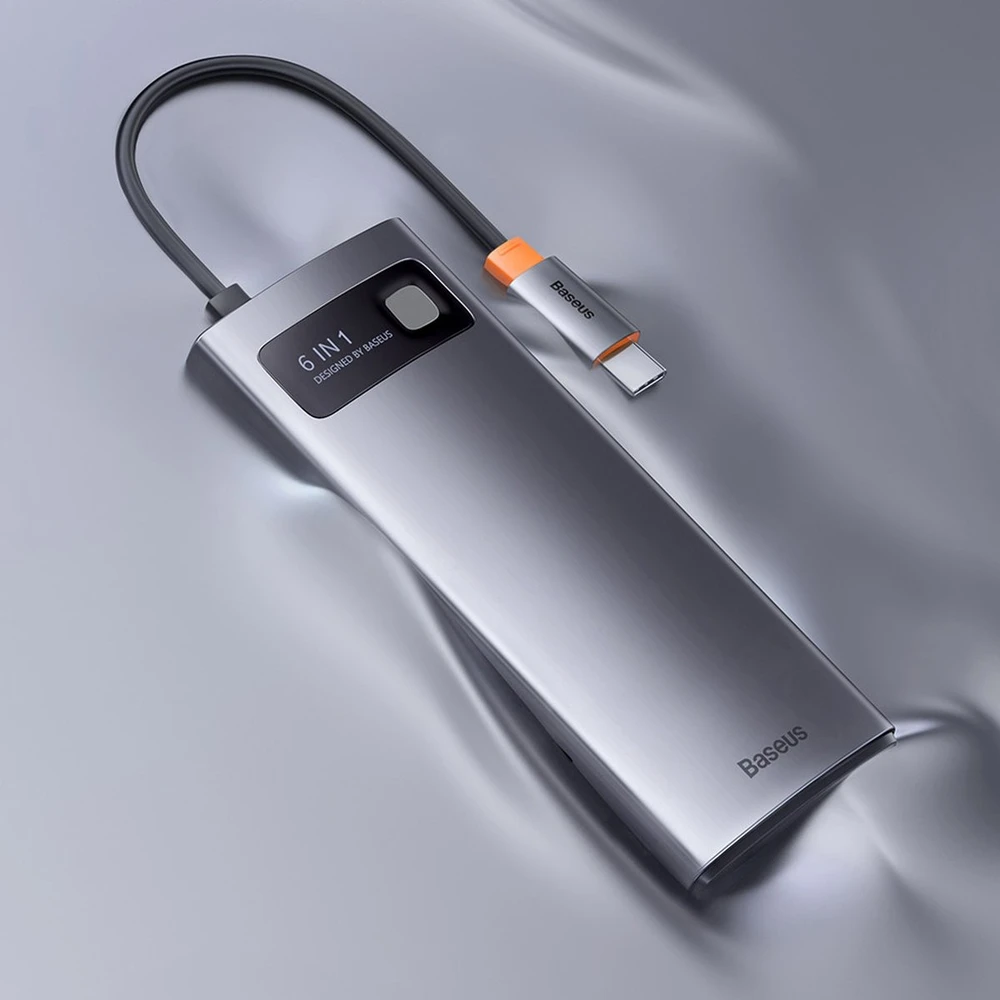 Adapteris 6in1 Baseus Metal Gleam Series USB-C į 3x USB 3.0 + USB-C PD + Micro SD/SD