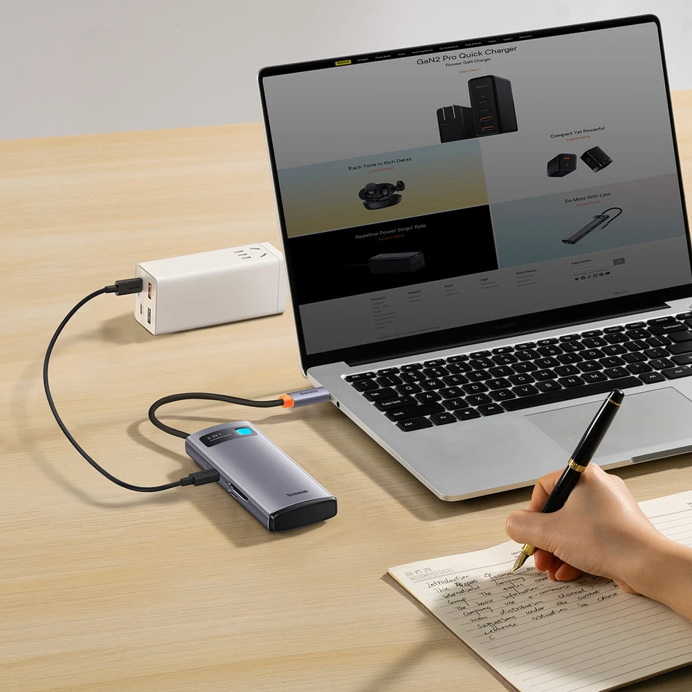Adapteris 6in1 Baseus Metal Gleam Series USB-C į 3x USB 3.0 + USB-C PD + Micro SD/SD