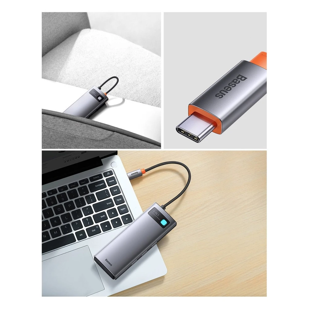 Adapteris 6in1 Baseus Metal Gleam Series USB-C į 3x USB 3.0 + USB-C PD + Micro SD/SD