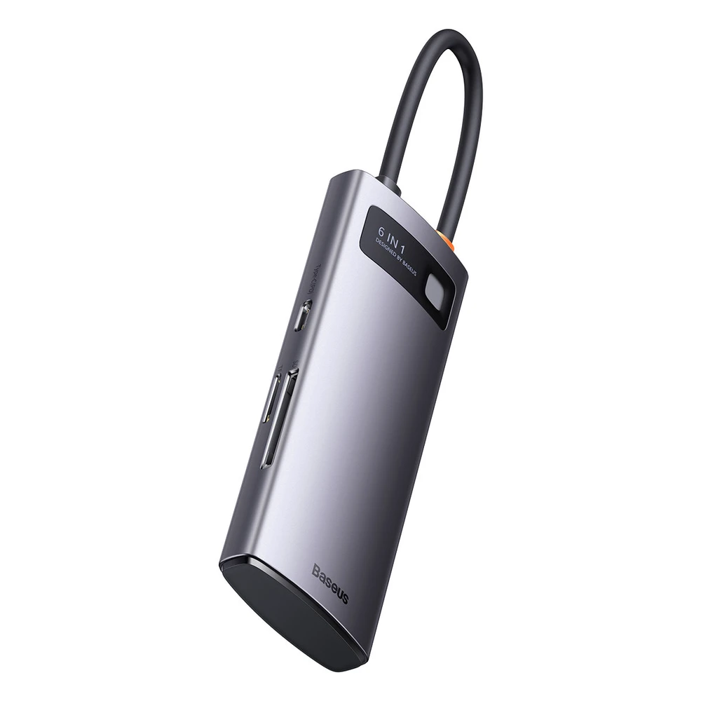 Adapteris 6in1 Baseus Metal Gleam Series USB-C į 3x USB 3.0 + USB-C PD + Micro SD/SD