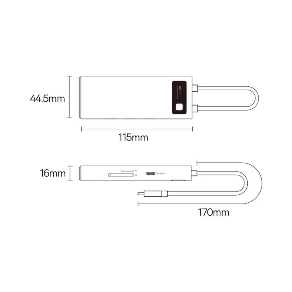 Adapteris 6in1 Baseus Metal Gleam Series USB-C į 3x USB 3.0 + USB-C PD + Micro SD/SD