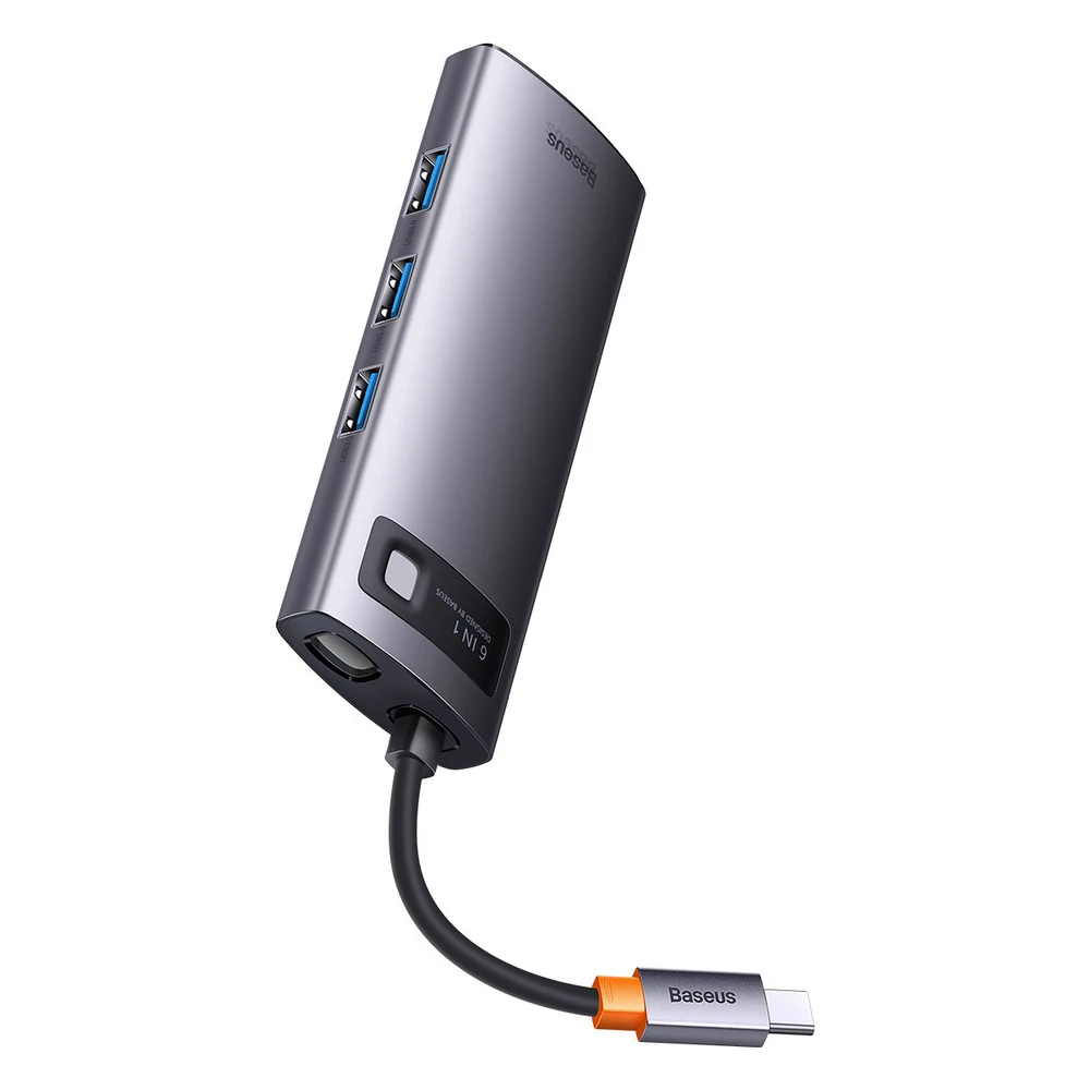 Adapteris 6in1 Baseus Metal Gleam Series USB-C į 3x USB 3.0 + USB-C PD + Micro SD/SD