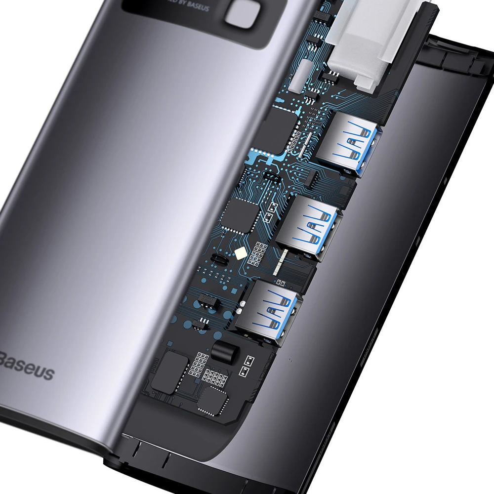 Adapteris 6in1 Baseus Metal Gleam Series USB-C į 3x USB 3.0 + USB-C PD + Micro SD/SD