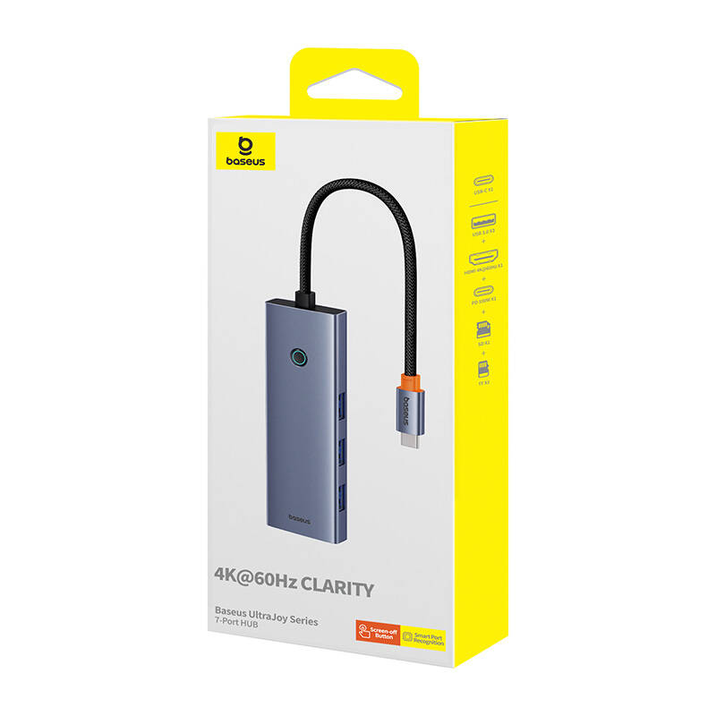 Hub 7in1 Baseus UltraJoy, USB-C – HDMI, VGA, 4xUSB 3.0, PD (pilka)
