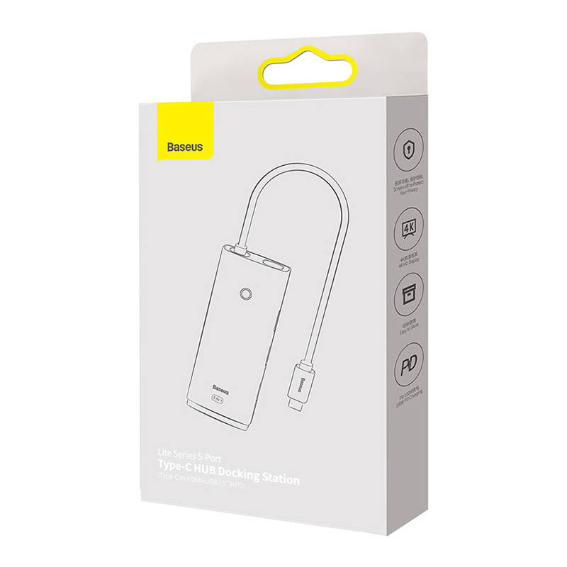 HUB Baseus Lite serijos 5 prievadų USB-C prie HDMI+USB3.0x3+PD (juoda)