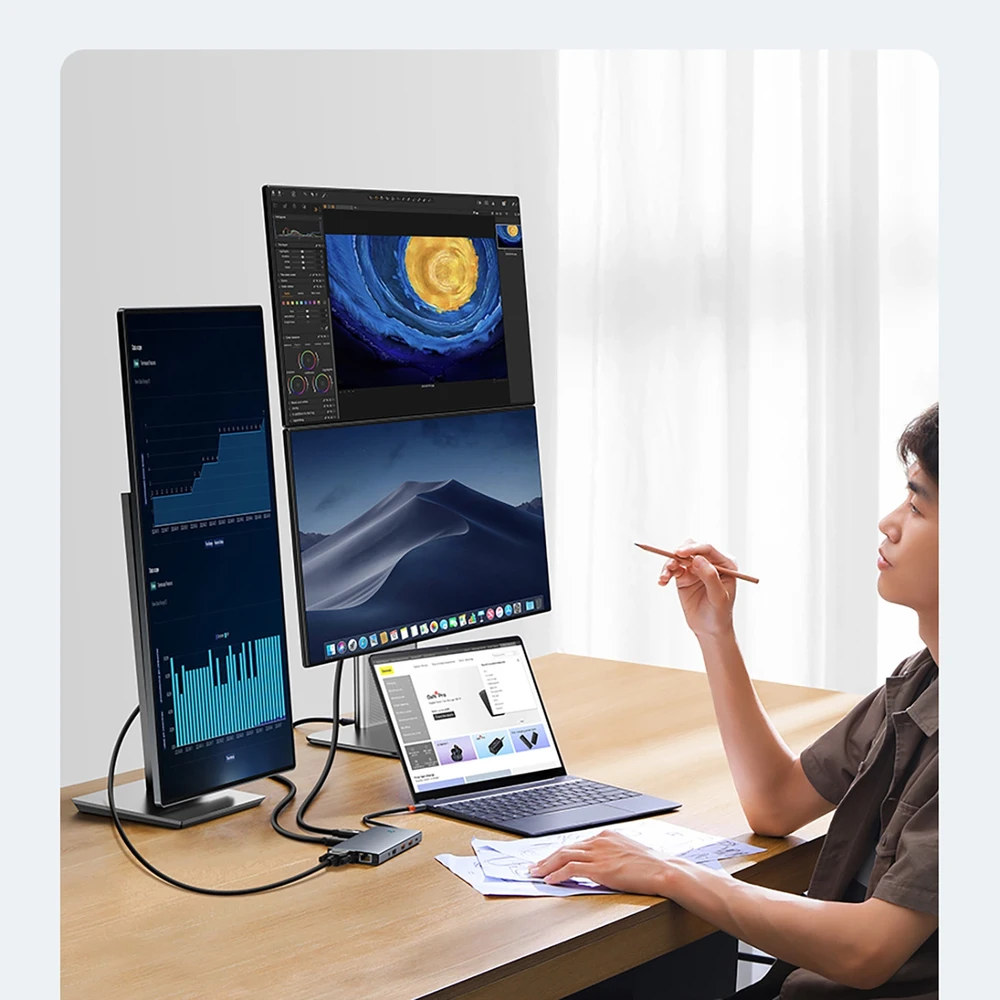 13in1 šakotuvas Baseus PortalJoy USB-C priedas HDMI+DP+VGA+C+USB+PD+RJ45+SD/TF+3.5 mm (pilkas)