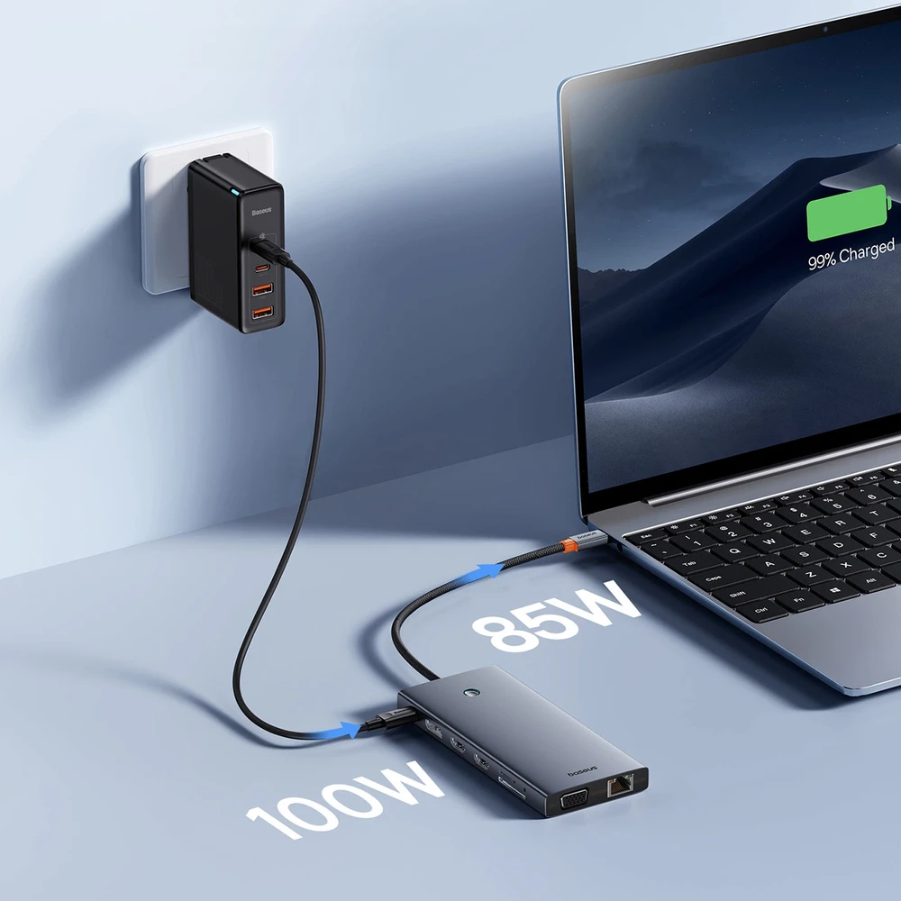 13in1 šakotuvas Baseus PortalJoy USB-C priedas HDMI+DP+VGA+C+USB+PD+RJ45+SD/TF+3.5 mm (pilkas)