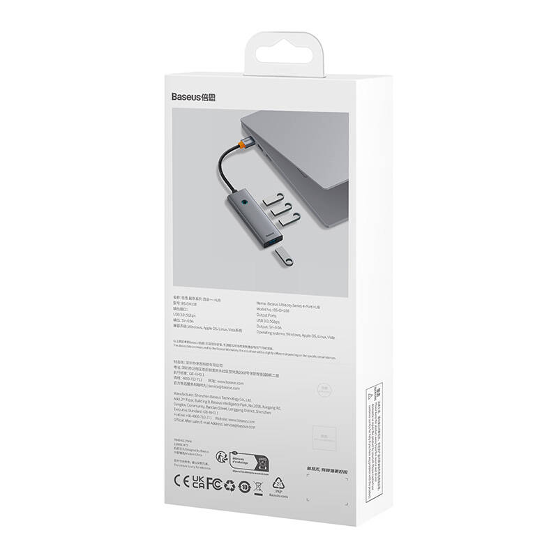 Hub Baseus UltraJoy Series Lite 4-Port 50cm (USB į USB3.0*4+Type-C5V) (pilka)
