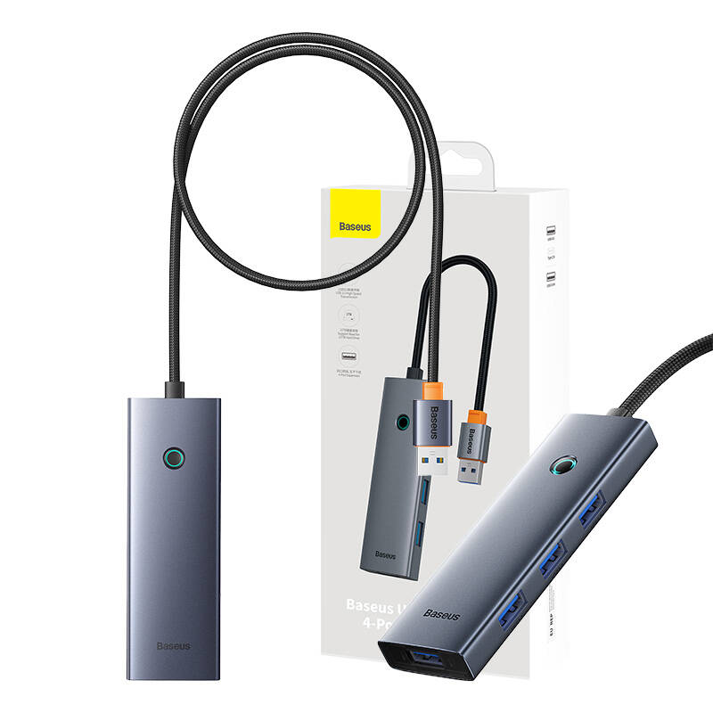 Hub Baseus UltraJoy Series Lite 4-Port 50cm (USB į USB3.0*4+Type-C5V) (pilka)