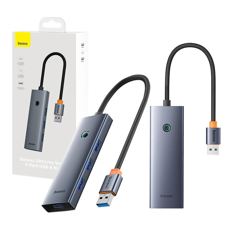 Hub Baseus UltraJoy Series Lite 4 prievadų (USB į USB 3.0*4+Type-C 5V) (pilka)