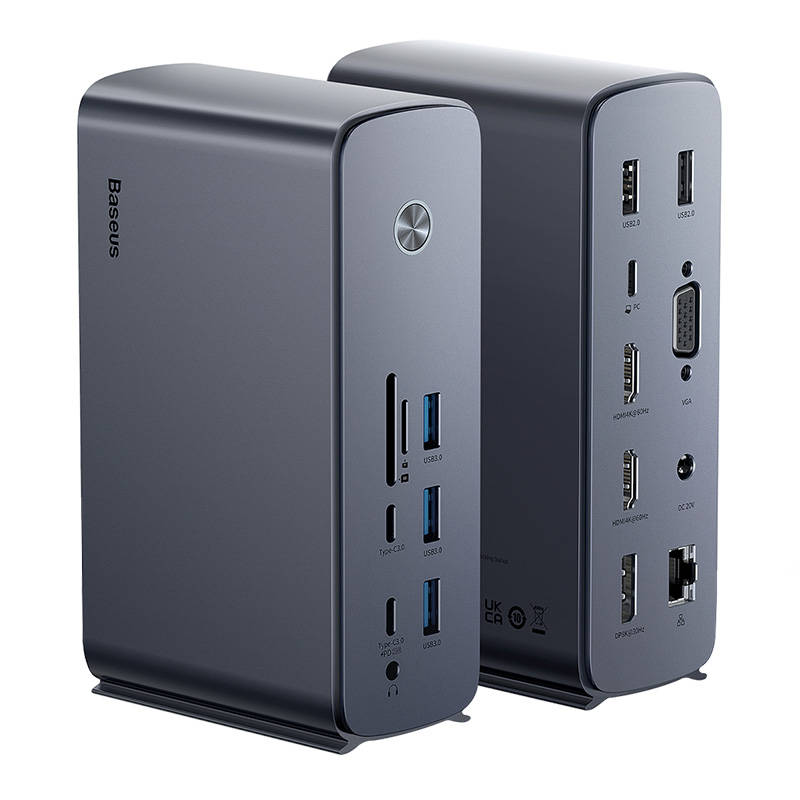 Hub Baseus UnionJoy 17 prievadų (USB-C iki HDMI4K@60Hz*2+DP4K@60Hz*1+USB3.0*3+USB-C3.0*2+USB2.0*2+PD*1+PC*1 + RJ45*1+SD/TF*1+3,5mm*1+DC*1）