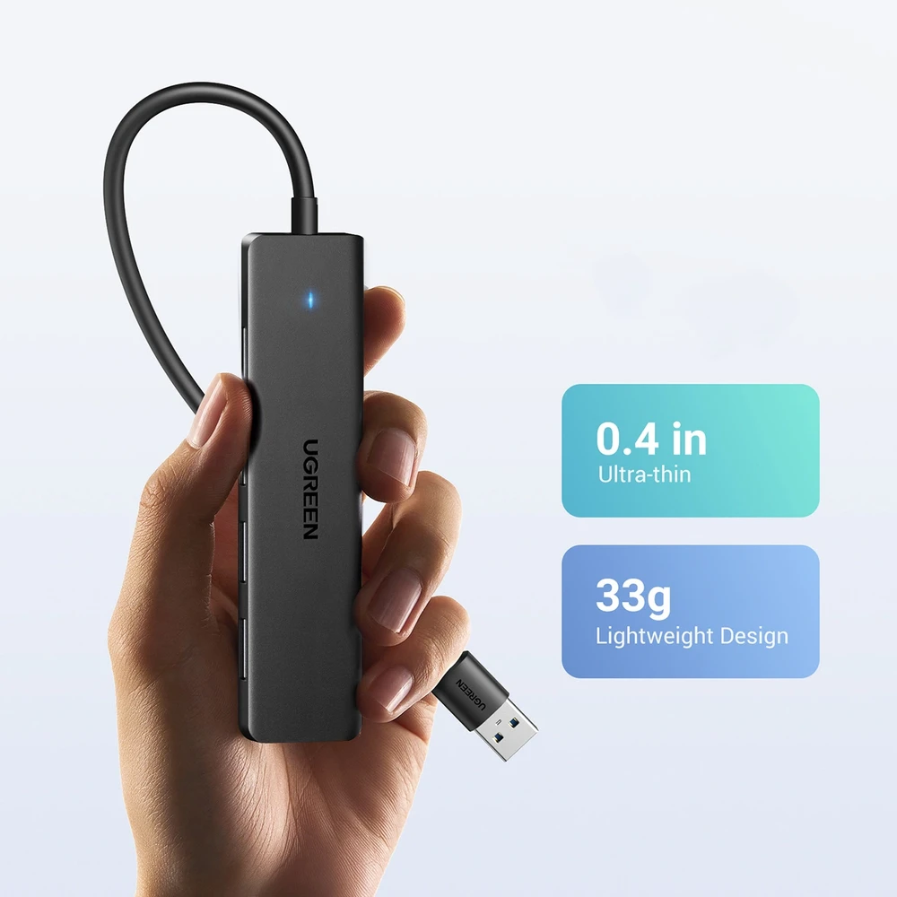 HUB Ugreen CM219 35574 with 4 USB-A 3.0 jungtys and USB-A 3.0 kabelis 1m - juodos spalvos