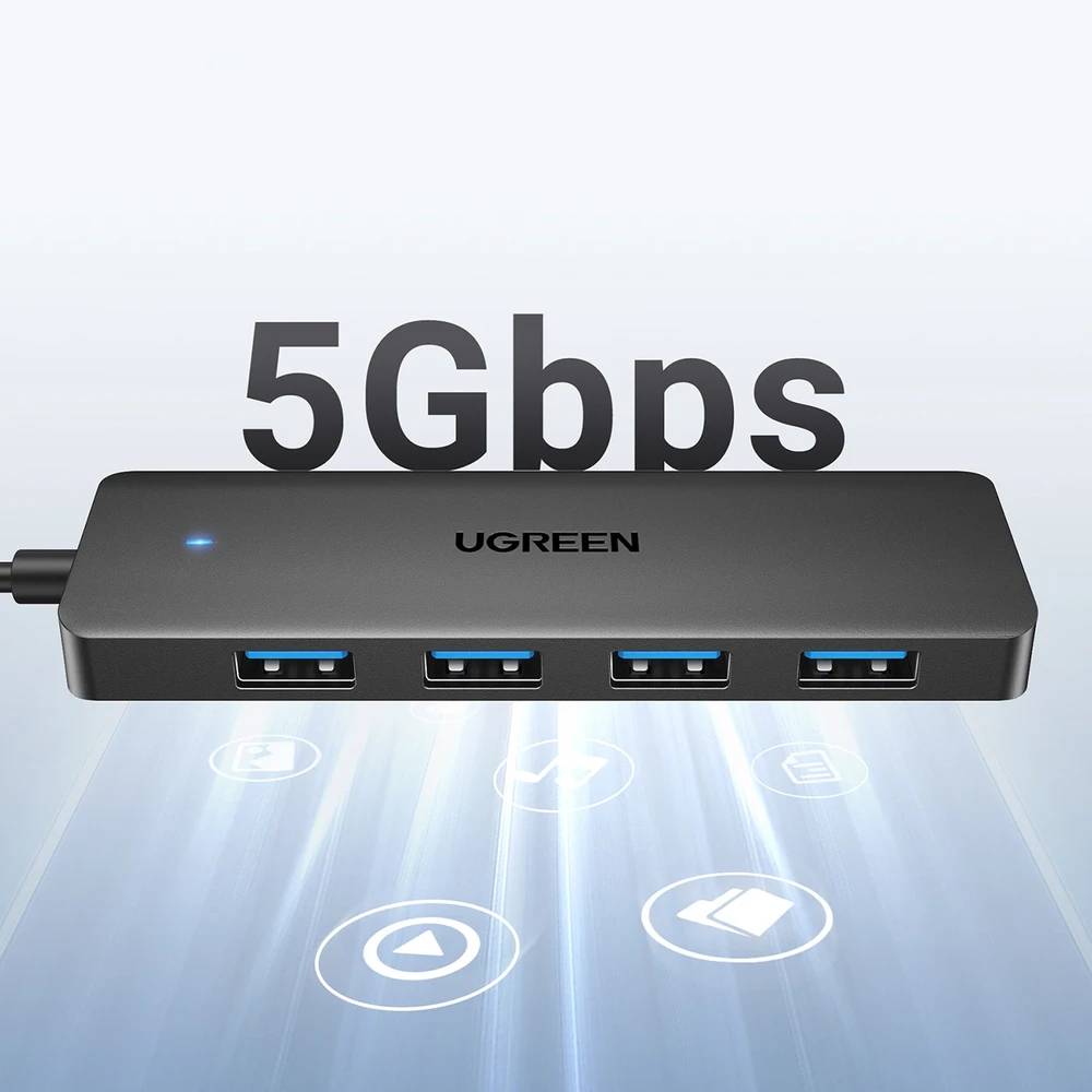 HUB Ugreen CM219 35574 with 4 USB-A 3.0 jungtys and USB-A 3.0 kabelis 1m - juodos spalvos