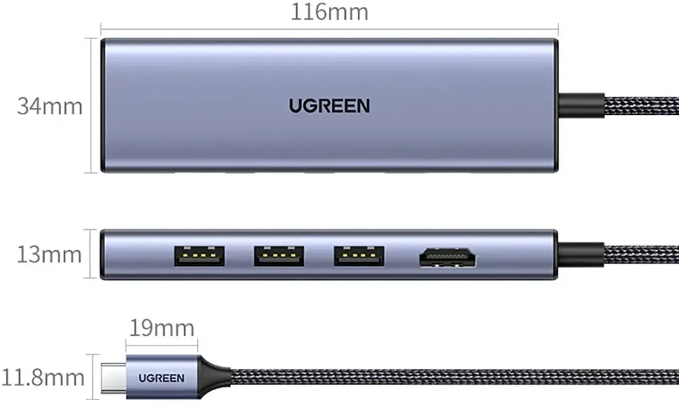 Ugreen CM511 6 viename USB-C į HDMI šakotuvas | 3x USB 3.0 | SD | Micro SD | pilkas