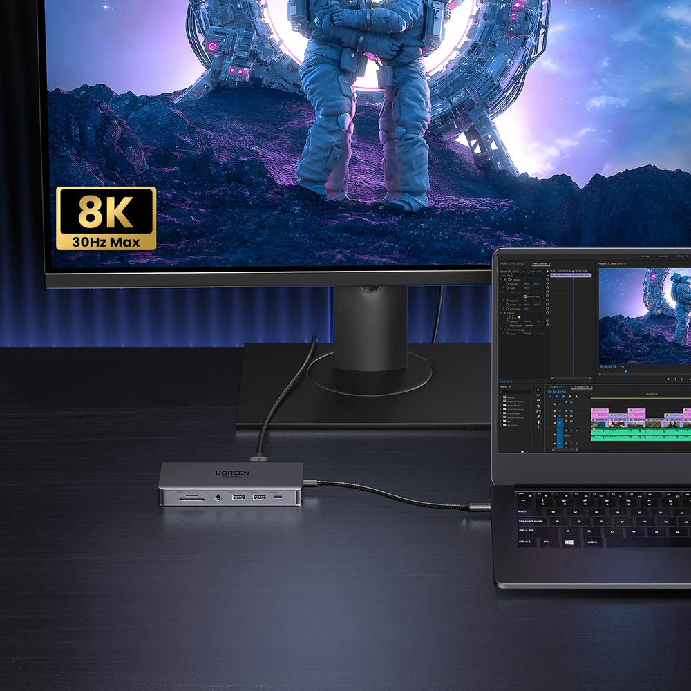 Ugreen USB-C CM681 | 4x USB | 2x HDMI | DisplayPort | RJ45 | SD/TF | AUX | PD 100W (pilka)