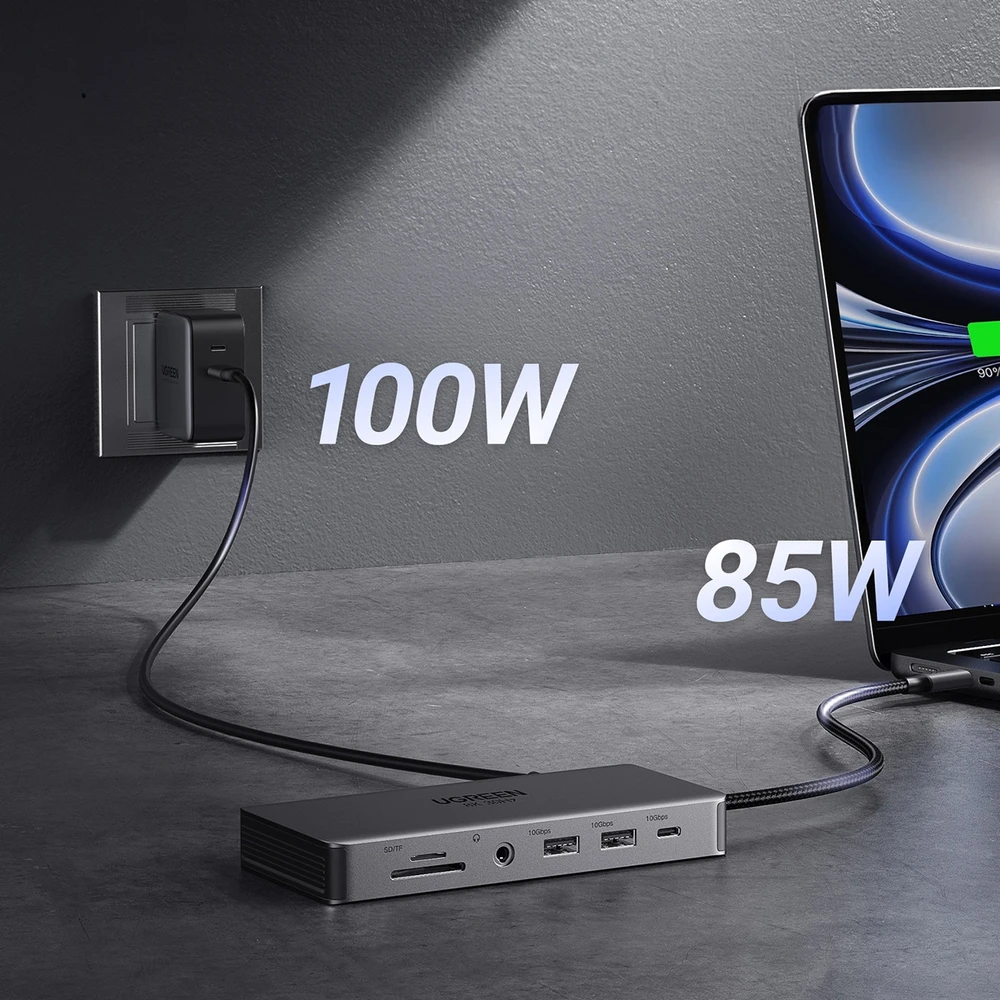 Ugreen USB-C CM681 | 4x USB | 2x HDMI | DisplayPort | RJ45 | SD/TF | AUX | PD 100W (pilka)