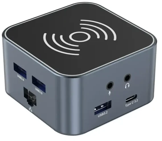 USB-C šakotuvas 12 in 1 Wozinsky WHBC09Y8S daugiafunkcis, su belaidžio įkrovimo funkcija, aliuminis, su 15 cm laidu - pilka