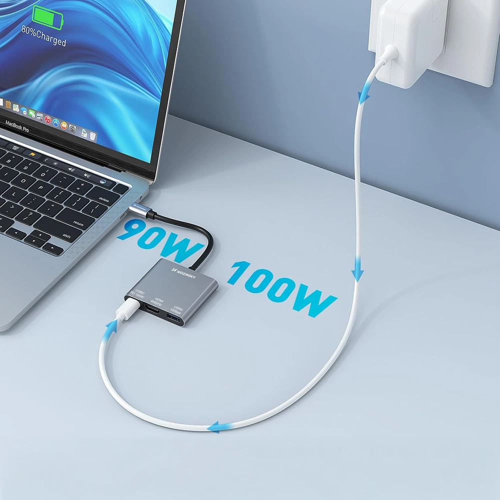 Wozinsky WHCH-01 USB-C PD šakotuvas 100W HDMI 4K@30Hz USB-A 10Gbps - pilkas