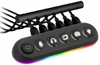 „Streamplify HUB DECK 5“, 4x USB 3.0, 1x USB 2.0, RGB, 12V, ES maitinimo laidas – juodos spalvos