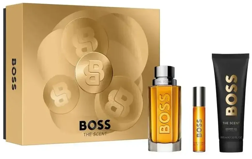 Hugo Boss The Scent tualetinis vanduo, 100 ml dezodorantas-stiklinis dezodorantas, 75 ml gelis „Ducha“, 100 ml