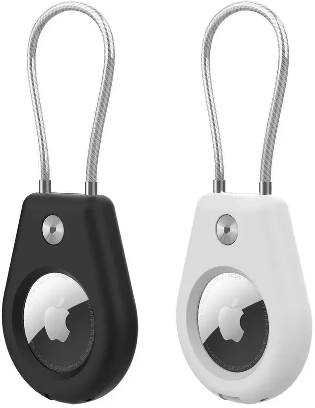 Hurtel AirTag dėklas su plieniniu troseliu – juodos spalvos + baltos spalvos (2 vnt.)