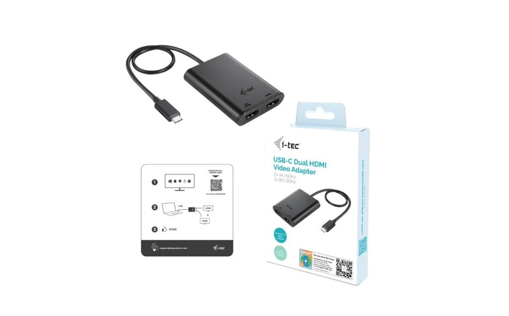 I-tec USB-C Dual 4K/60Hz (vienas 8K/30Hz) HDMI vaizdo adapteris