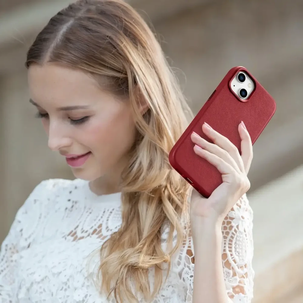 iCarer Leather made of natural leather Apple iPhone 14 Plus dėklas telefonui raudonos spalvos (compatible with MagSafe)